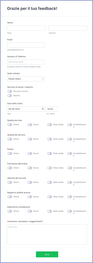 Modulo Feedback Ristorante Form Template