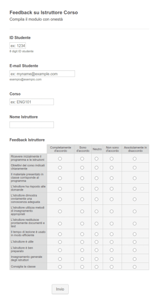 Modulo Feedback Su Istruttore Corso