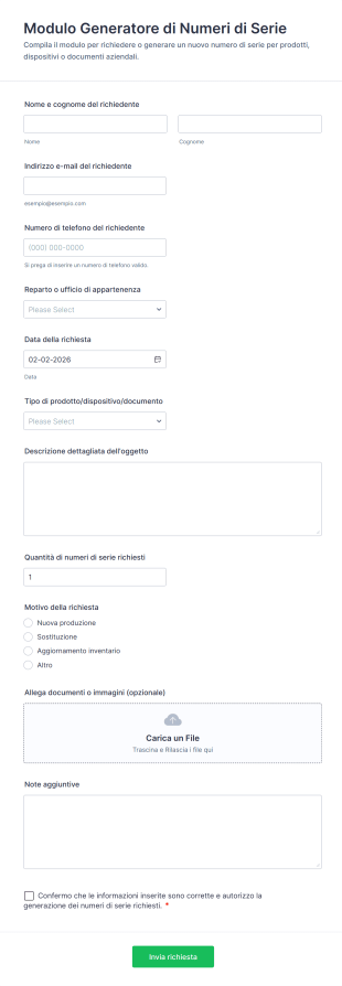 Modulo Generatore Di Numeri Di Serie