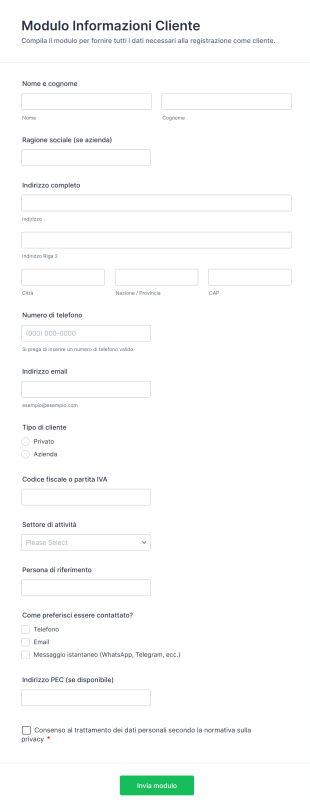 Modulo Informazioni Cliente