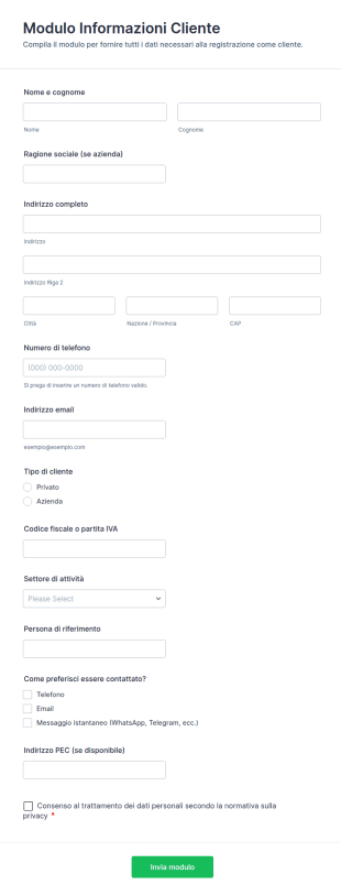 Modulo Informazioni Cliente