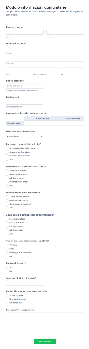 Modulo Informazioni Comunità
