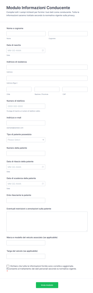 Modulo Informazioni Conducente