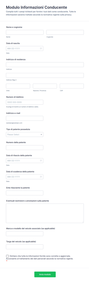 Modulo Informazioni Conducente
