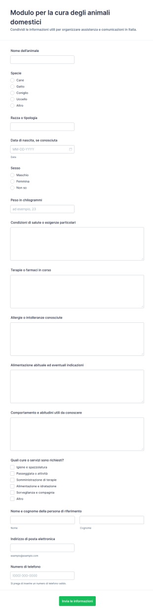 Modulo Informazioni Cura Animali