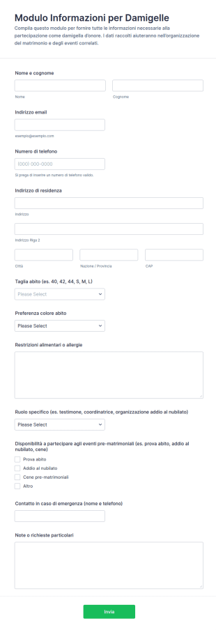 Modulo Informazioni Damigella D'Onore