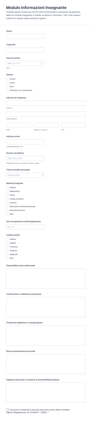 Modulo Informazioni Docente