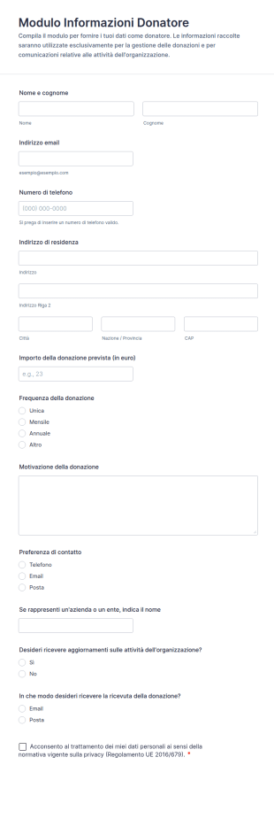 Modulo Informazioni Donatore