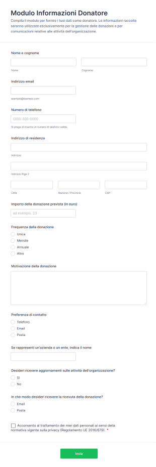 Modulo Informazioni Donatore
