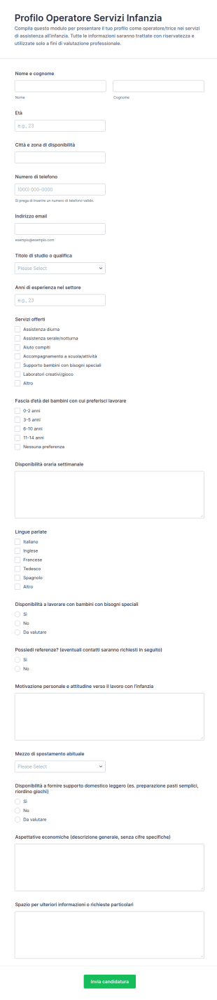 Modulo Informazioni Educatore Per L’Infanzia