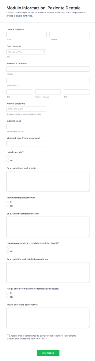 Modulo Informazioni Paziente Dentale