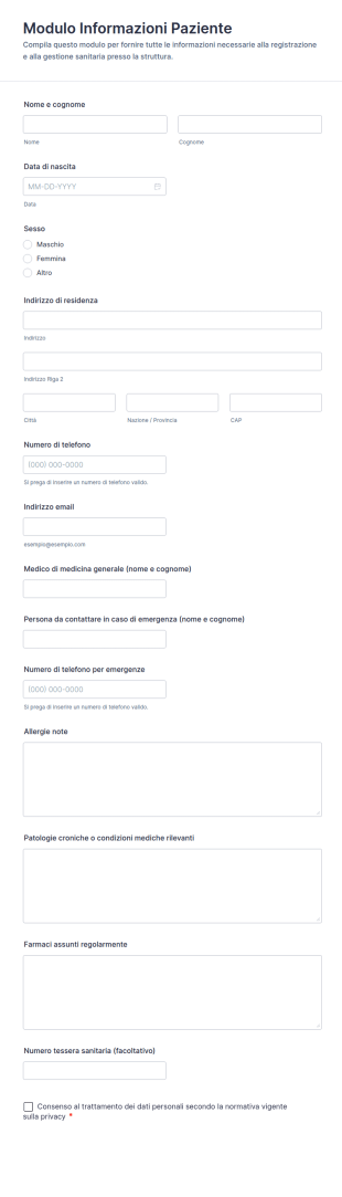 Modulo Informazioni Paziente