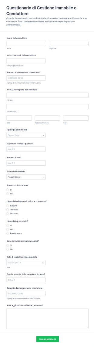 Modulo Informazioni Su Proprietà E Inquilino