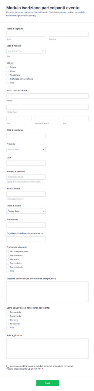Modulo Informazioni Sui Partecipanti