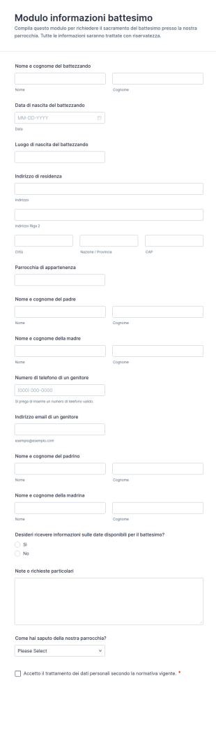 Modulo Informazioni Sul Battesimo