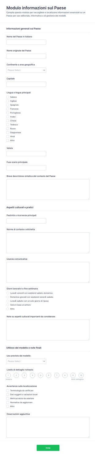 Modulo Informazioni Sul Paese