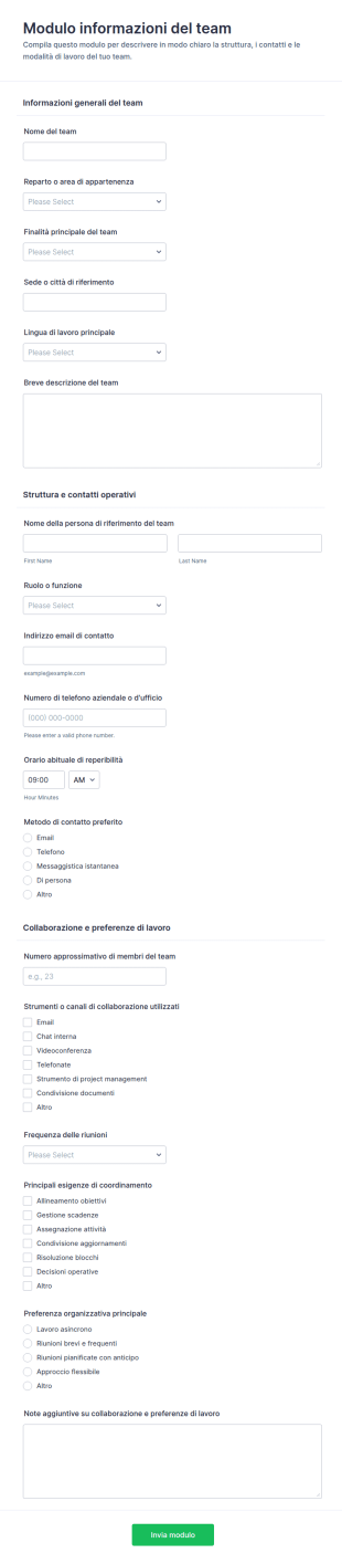 Modulo Informazioni Sul Team