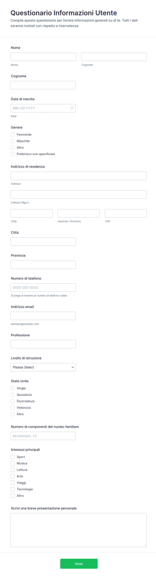 Modulo Informazioni Utente