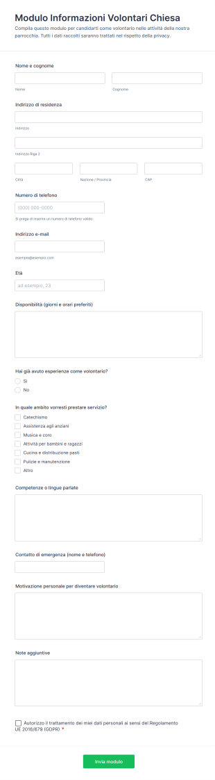Modulo Informazioni Volontari Chiesa