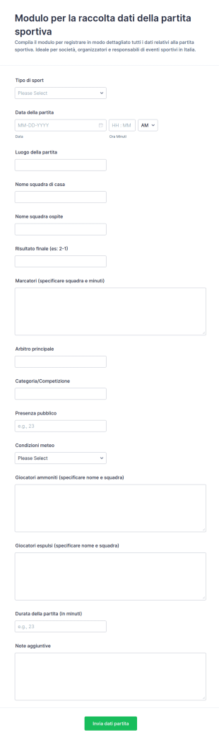 Modulo Inserimento Risultati Incontro Sportivo
