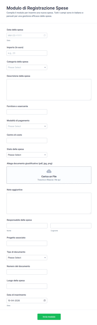 Modulo Inserimento Spese