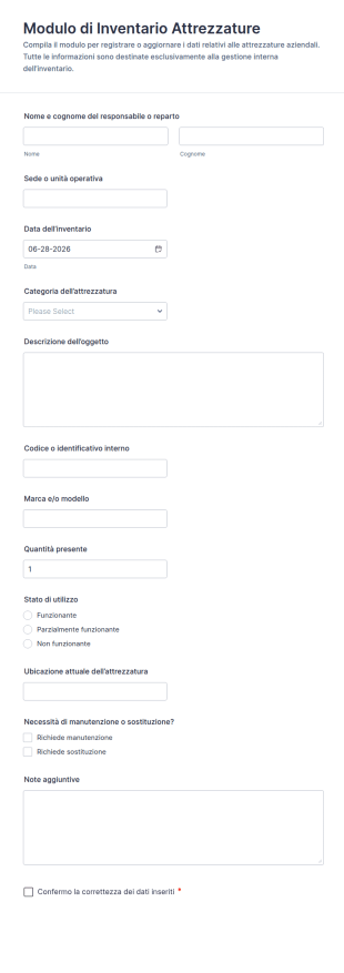 Modulo Inventario Attrezzature