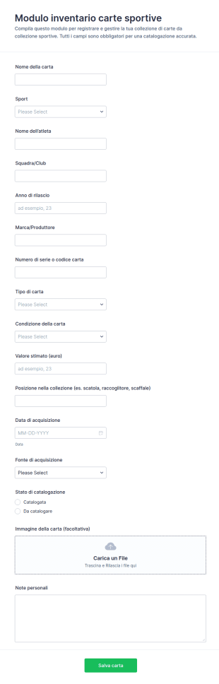 Modulo Inventario Carte Da Collezione Sportive