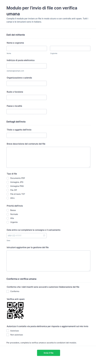 Modulo Invio File Con Verifica Antibot