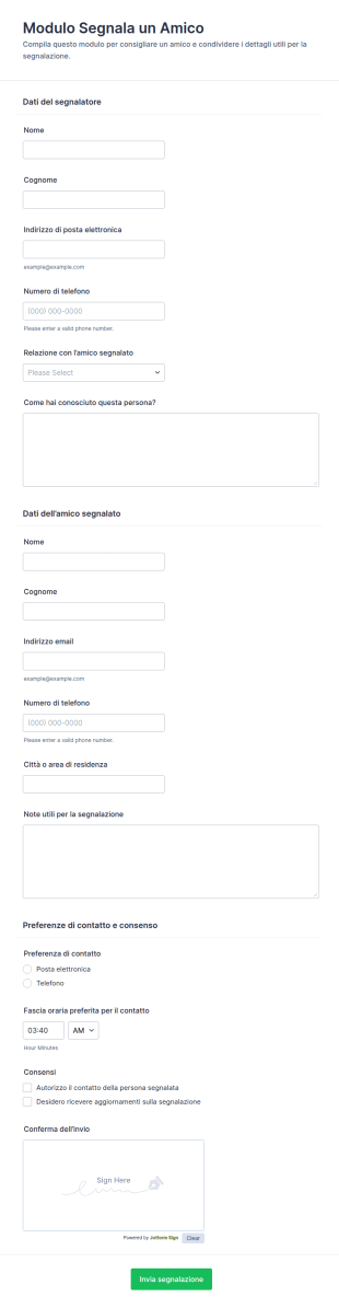 Modulo Invito Amico