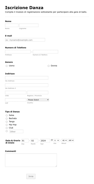 Modulo Iscrizione Danza Form Template