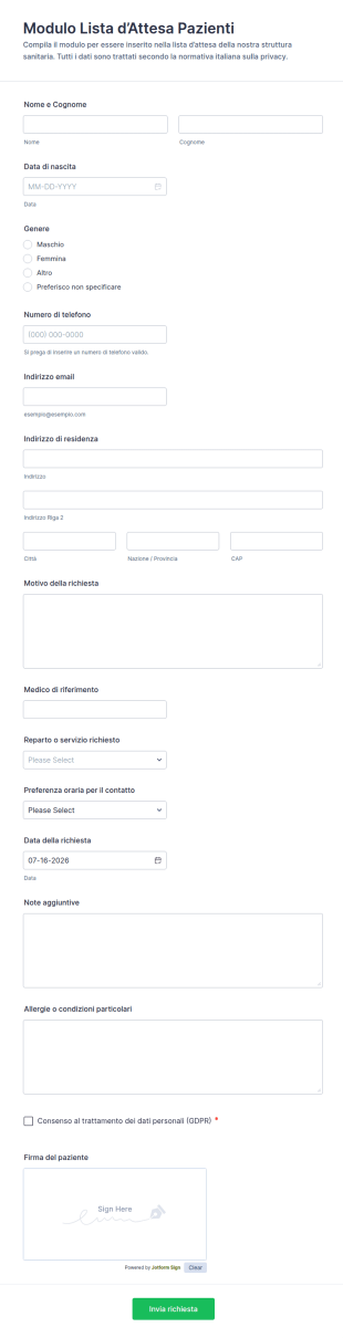 Modulo Lista D’Attesa Pazienti