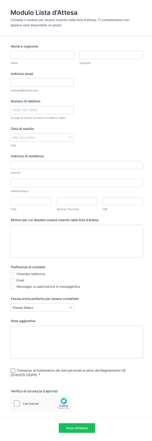 Modulo Lista D'Attesa | Jotform