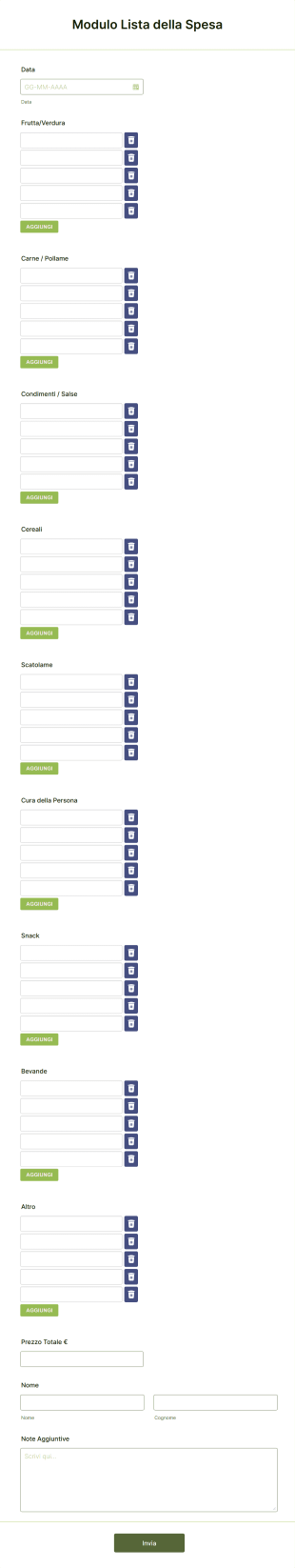 Modulo Lista Della Spesa Form Template