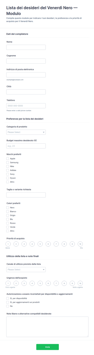 Modulo Lista Desideri Di Black Friday