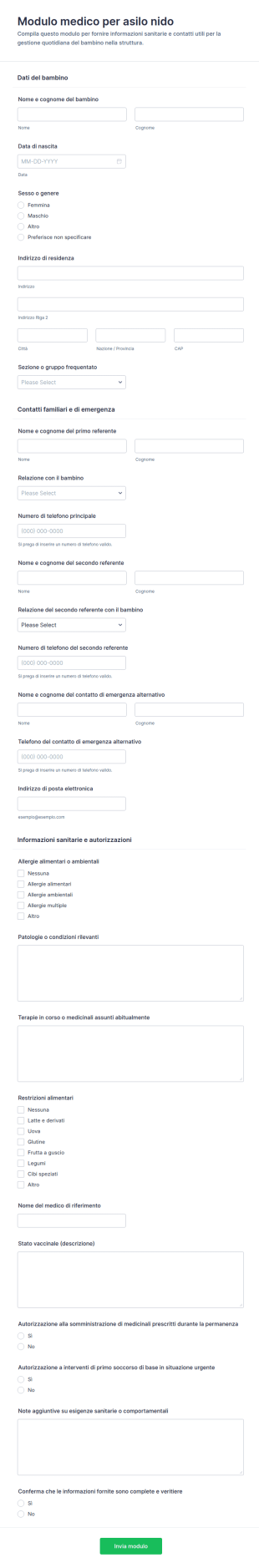Modulo Medico Per Asilo Nido