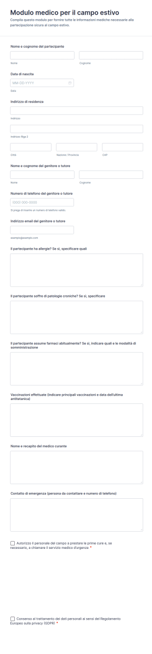 Modulo Medico Per Il Campo Estivo
