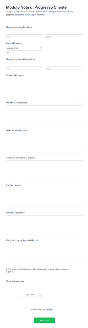Modulo Note Di Progresso Cliente