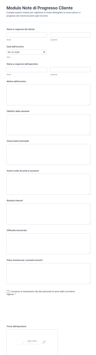 Modulo Note Di Progresso Cliente