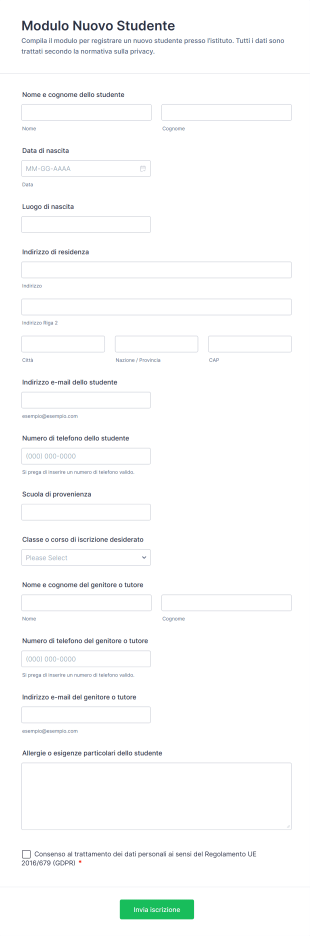 Modulo Nuovo Studente