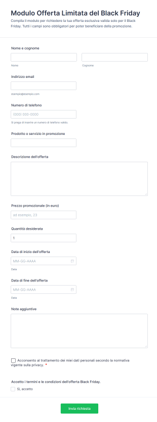 Modulo Offerta Limitata Del Black Friday