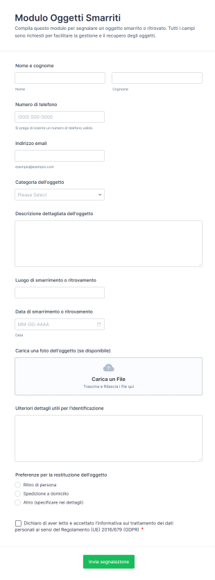Modulo Oggetti Smarriti