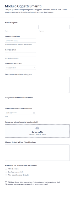 Modulo Oggetti Smarriti