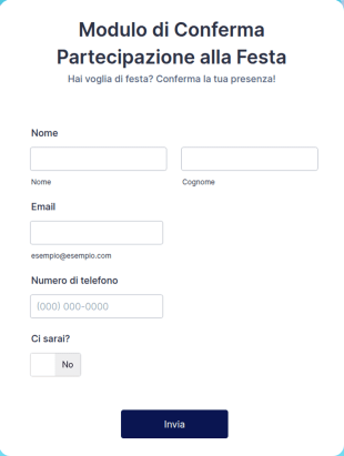 Modulo Online Di Conferma Partecipazione Alla Festa