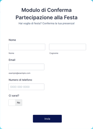 Modulo Online Di Conferma Partecipazione Alla Festa