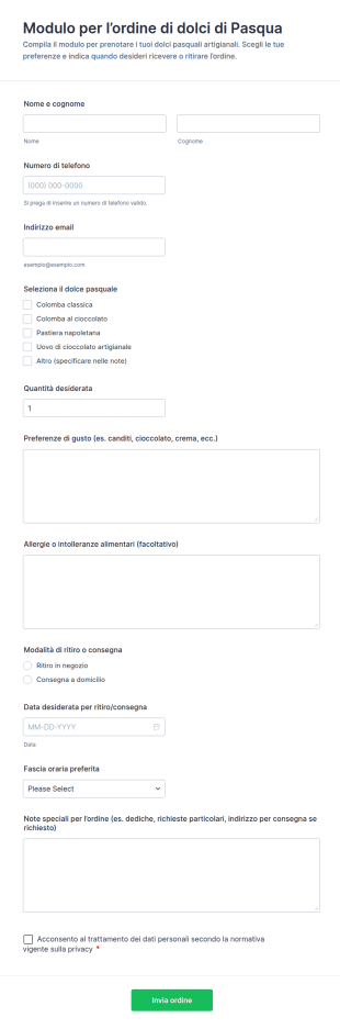 Modulo Ordine Dolci Di Pasqua