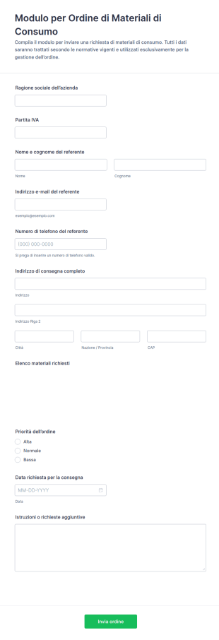 Modulo Ordinazione Forniture