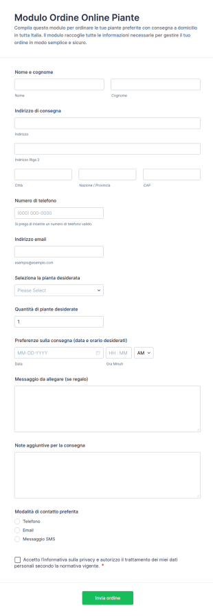Modulo Ordinazione Piante Online