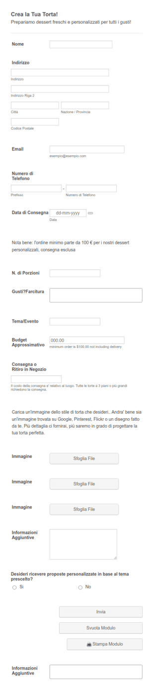 Modulo Ordinazione Torta Personalizzata