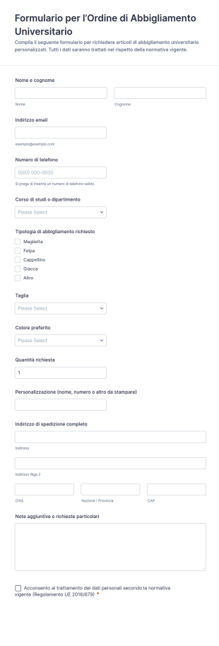 Modulo Ordine Abbigliamento Universitario