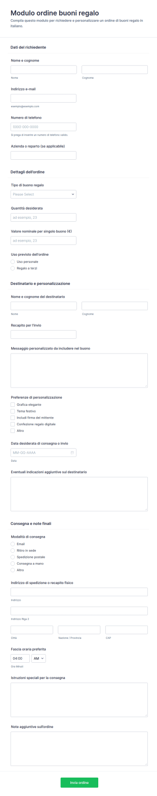 Modulo Ordine Buoni Regalo